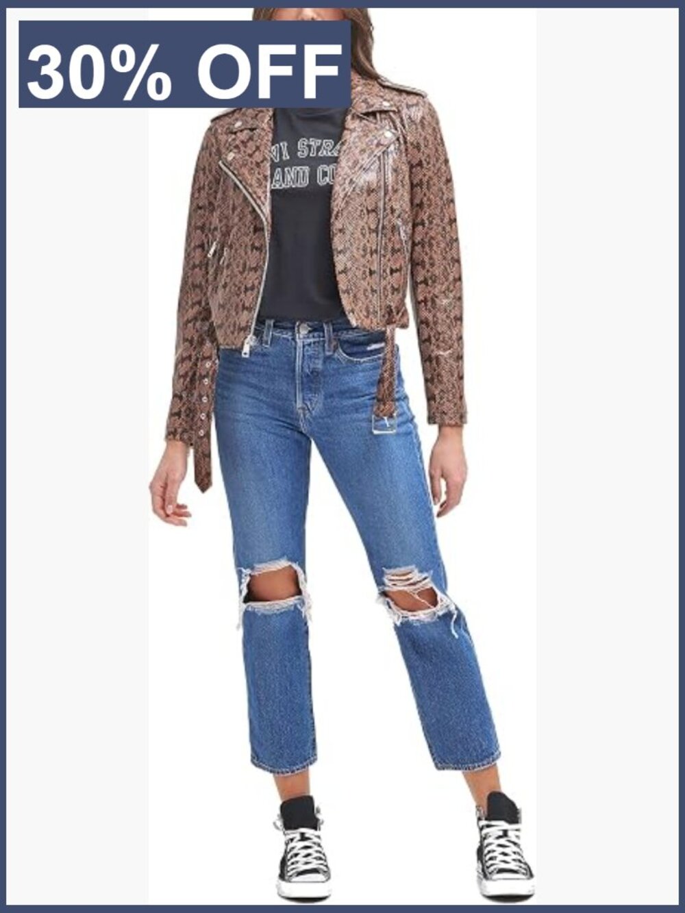 Faux Leather Belted Moto Jacket, Plus Size Available